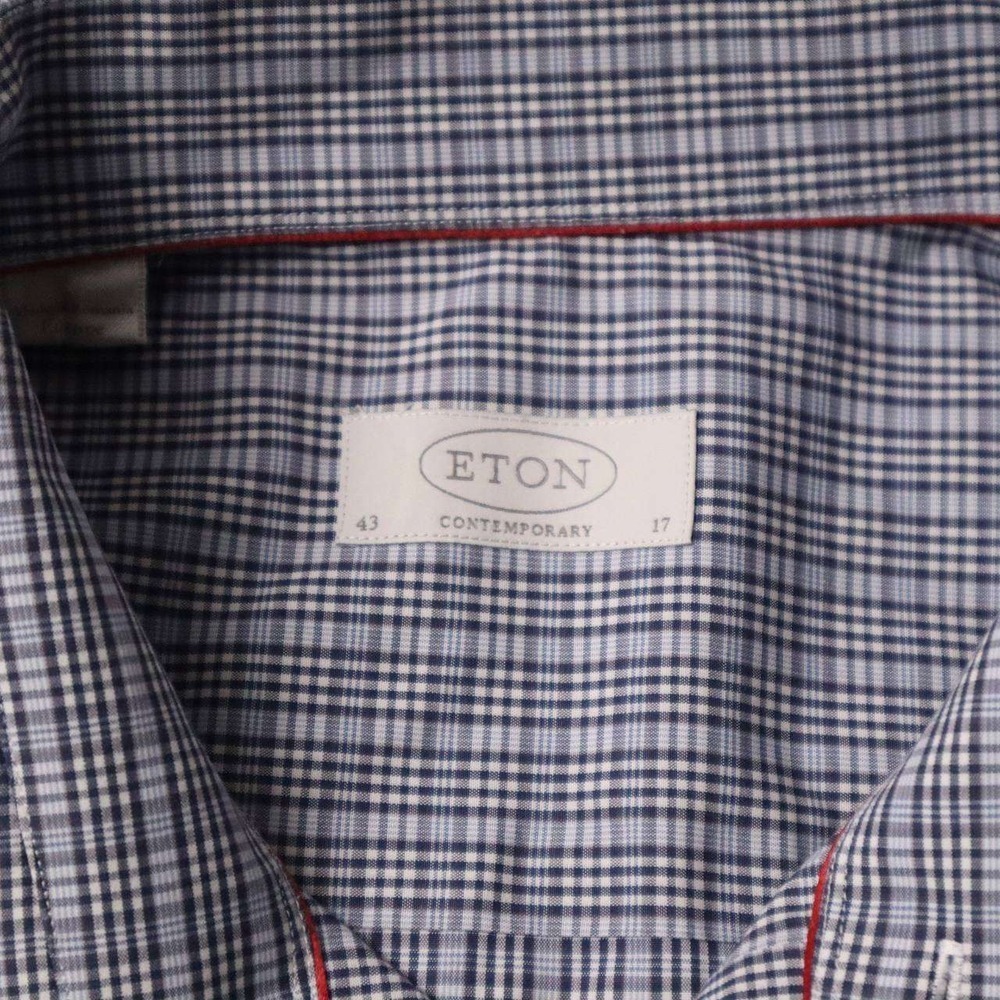 Eton Contemporary Fit Plaid Dress Shirt Blue White Men's Size 17 43 - Picture 2 of 7